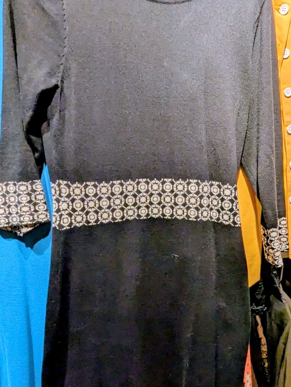 Louie Et Lucie Black Knit Dress with Geometric Trim